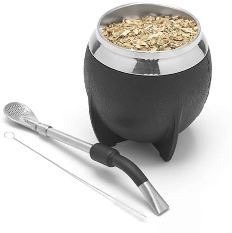 BALIBETOV Yerba Mate Cup And Bombilla Set, Includes Stainless steel Yerba Mate Gourd, Premium Bombilla Mate and Cleaning Brush (Black)