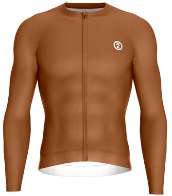 INBIKE JK282 Men's Cycling Jersey Summer Long Sleeve with 3 Pockets Breathable Elastic UV Protect Quick Drying, brown, XL