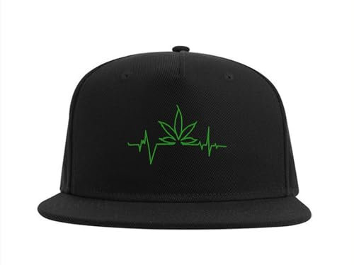 Lauthings Weed Hearthbeat Pot Cannabis Ganja Snapback Cap Embroidered Fullcap Herren Mütze Schwarz, Schwarz , Einheitsgröße