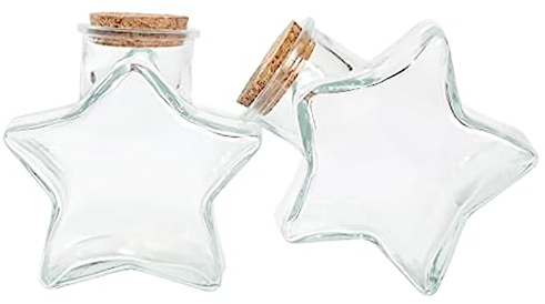 RORPOIR 2 Stücke Transparente Wünschflaschensternform Glasbehälter mit Korkverschluss für Projekte und Dekoration Ideale Flaschen für Glückssterne und Bastelarbeiten