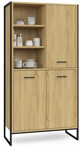 IDMarket - Hohes Sideboard H. 160 cm Detroit 3 Türen Industriedesign