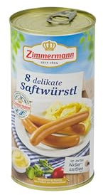 Food-United Saftwürstl Bockwurst 550g Dose | Buchenholz geräuchert | Würzig | bayerische Wurstspezialität | Brühwurst | feine Majoran-Note | ZIMMERMANN | in zartem Natursaitling (1)