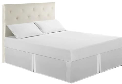 Cache Sommier Couvre-lit résistant et Confortable, Jupe de lit Double brossée sans Surface, Protection de lit Cache Sommiers(White,F(137X190cm))