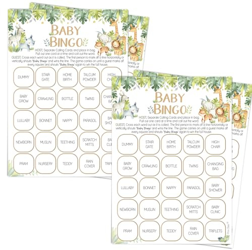 Pink Bee Parties Baby-Bingo-Packs – Safari-Thema, Babyparty-Spiel – 40 Spieler, 2 Stück