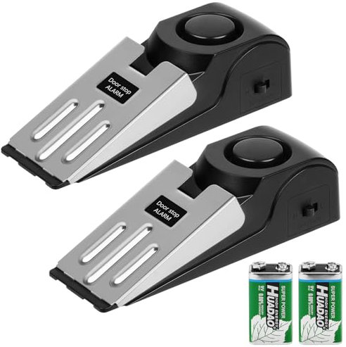 Flintronic Türstopper Alarm, 2 Stück Alarm Türstopper Türalarm Einbruchschutz 120dB, Tür Sicherheit Einstellbares Doppelschutz, Sicherheitsgerät für Zuhause, Hotel und Reisen, mit Batterien(Schwarz)