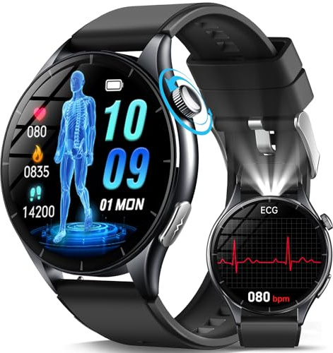 2026 Nuovo Smartwatch Uomo con ECG/Pressione Sanguigna/Emozioni/Fatica/BMI/Temperatura/Cardiofrequenzimetro/Sonno,1,56AMOLED Salutare Orologio Fitness con Torcia LED/Funzione Telefono/Pulsante SOS
