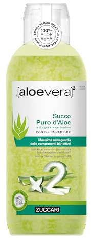Zuccari ALOEVERA² Succo Puro d'Aloe, Bottiglia da 1000ml, Aloe Vera a Doppia Concentrazione, Non Pastorizzata, Supporto per la Depurazione e il Benessere Gastrointestinale