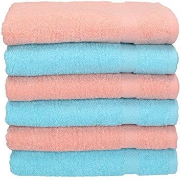 Betz 6 Stück Handtücher Palermo 100% Baumwolle Größe 50 x 100 cm Handtuch Set Farbe apricot und türkis