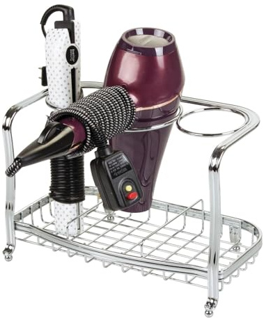 mDesign Fönhalter ohne Bohren – freistehendes Regal zur Fön Aufbewahrung im Bad – optimaler Badorganizer für Lockenstab, Glätteisen und Bürste – silberfarben