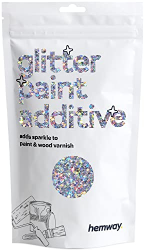 Hemway Glitter Paint Additive - Silver Holographic Stars | Shaped Metallic Flakes for Adding Sparkle to Paints & Wood Varnish | Add to Emulsion, Acrylic & Latex for Indoor Sparkly Walls | 100 g