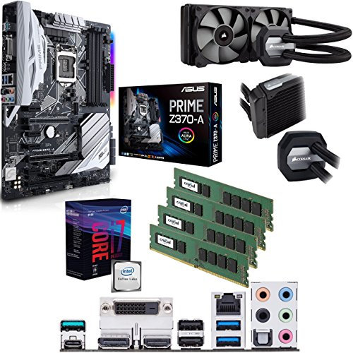 Intel Coffee Lake Core i7 8700k 5.0GHz Overclocked CPU, ASUS PRIME Z370-A Motherboard, 32GB 2400MHz Crucial DDR4 RAM & Corsair Hydro Series H100i v2 Extreme Performance Liquid Cooler Pre-Built Bundle