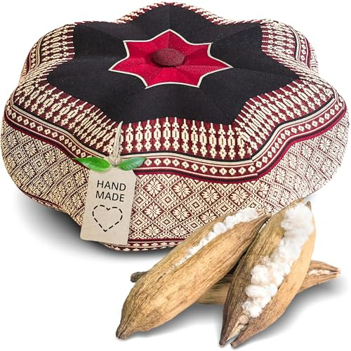 livasia Meditationskissen Stern - Ø 30x15cm - Yogakissen mit Kapok, Pouf, Bodenkissen sternförmig Yoga Zen Meditation, Zafukissen für Garten und Balkon, Sitzkissen handgefertigt