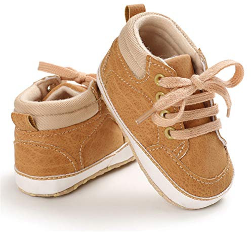 KaKaKiKi Chaussures de sport montantes pour bébé garçon et fille Semelle souple Chaussures de berceau pour nouveau-né, 02 Dentelle Jaune, 6-12 mois