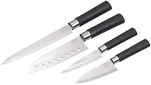 TokioKitchenWare Juegos de cuchillos de cocina - Set: 4-piece kitchen knife set, acero inoxidable, 2 cuchillos de cocina Santoku, cuchillo de chef, cuchillo de trinchar (Cuchillo doméstico)