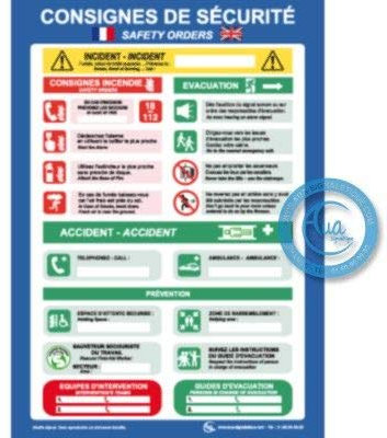 AUA SIGNALETIQUE - Consignes Générales de Sécurité Sectorielles Français/Anglais - PVC 1.5 mm, A4 : 210x300 mm