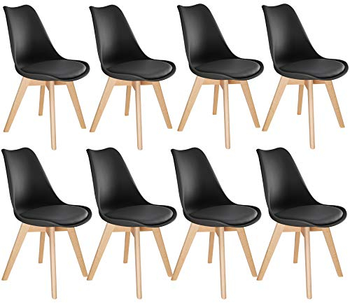tectake 800856 8er Set Esszimmerstuhl, gepolsterte Sitzfläche, Beine aus massivem Holz, Polsterstuhl für Wohnzimmer, Esszimmer, Küche und Büro - Diverse Farben - (Schwarz | Nr. 403986)