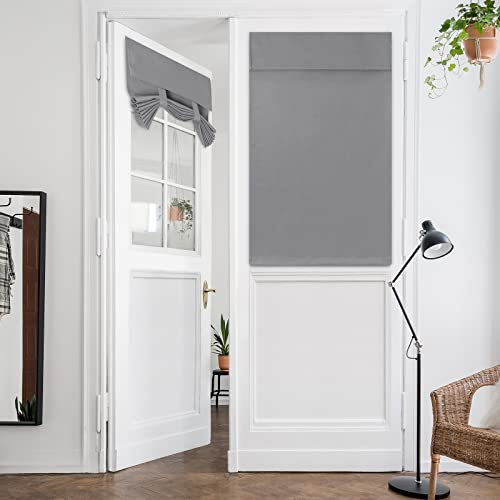 HOMEIDEAS Light Grey French Door Curtains, 26 X 40 Inch Room Darkening Privacy Blackout for Glass Door, Thermal Insulated Tie Up Shades for Bedroom, 1 Pane