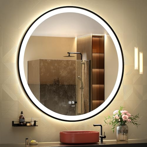 GANPE LED Sensor Spiegel, Runder menschlicher Körper Induktion Kosmetikspiegel, Beleuchtet Dimmbar Anti-Beschlag IP44 Wasserdicht Badezimmer Wandmontagespiegel (100 cm)