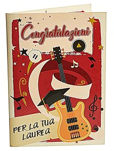 LINA OFFICINE GRAFICHE CREATIVE Gadget-Karte zum Abschluss, lustige Geschenke für Herren, originelle Geschenkkarte, A4, 30 x 21 cm, im Inneren eine Gitarre zum Spielen, Audio Sweet Child oder Mine