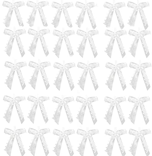 Voarge 30 Autoschleifen Hochzeitsantennenschleifen Weiß mit Herzschleifen, verwendet für Hochzeiten, Autodekoration, Tischdekoration, Raumdekoration, Zuckertüten