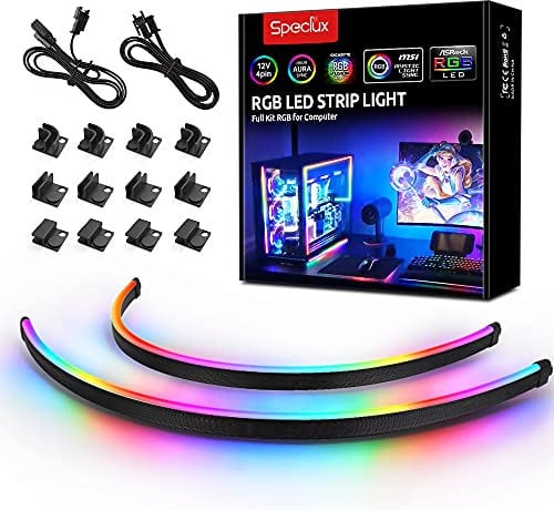 Speclux NEON Addressable RGB PC LED Strip, 2x15.7inch WS2812 RGB Rainbow Magnetic ARGB Strip for 5V 3-pin Aura SYNC, Gigabyte RGB Fusion, MSI Mystic Light Sync, with 12pcs Strong Magnetic Brackets