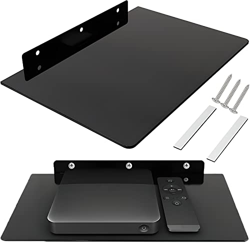 Retoo Multimédia Étagère Murale Étagère en Verre pour Les Lecteurs DVD, DVD, boîtes de câbles, Consoles de Jeux, Lecteur Blu-Ray, récepteur Hi-FI et Accessoires TV, étagère en Verre, étagère, Noir