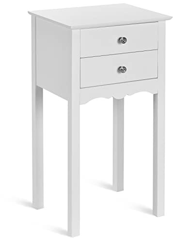 COSTWAY Nachttisch mit 2 Schubladen, Beistelltisch, Telefontisch, Nachtkommode, hoher Nachtkonsole für Schlafzimmer Wohnzimmer, 40 x 32 x 75 cm (Weiß)