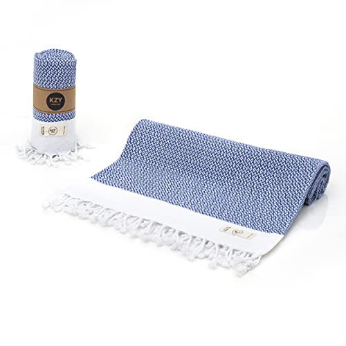 KZY LONDON Beach Towel - Large Turkish Beach Towels for Camping, Swimming, Bath, Gym, Picnic - Quick Dry, Super Absorbent, Lightweight, Compact Cotton Hammam Towels for Adults (1, Azure Blue)