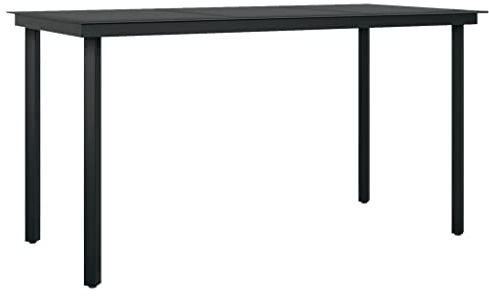 vidaXL Mesa de Comedor de Jardín Salón Sala de Estar Muebles Mobiliario Soporte Exterior Cocina Duradera Estable Acero y Vidrio Negra 140x70x74 cm
