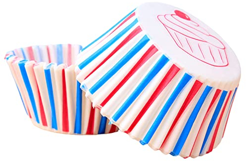 100p Small Red Blue White Paper Cupcake Cases King Charles Coronation Decorations Baking Cups,Cupcake Cases for Baking,Mini Muffin Wrappers Cases Muffin Cup,Baking Case for Coronation Party Decoration
