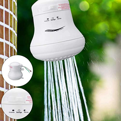 Electric Shower Head, Handheld Spray Waterfall Showerhead, Instant Heat, Electric Water Heater Head Shower Accessories High Power Round Shower Head with Hose Bracket(White)