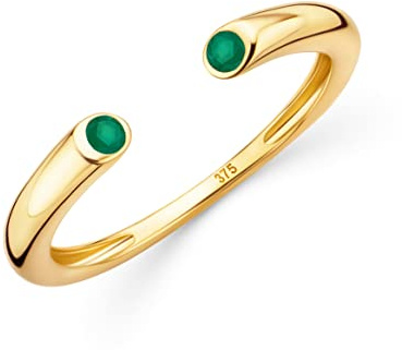 OROVI Damen Goldschmuck, Gold Ring mit zwei Saphir, blaue Edelsteine Geburtsstein, offene Ringschiene, 9 Karat (375) Gelbgold