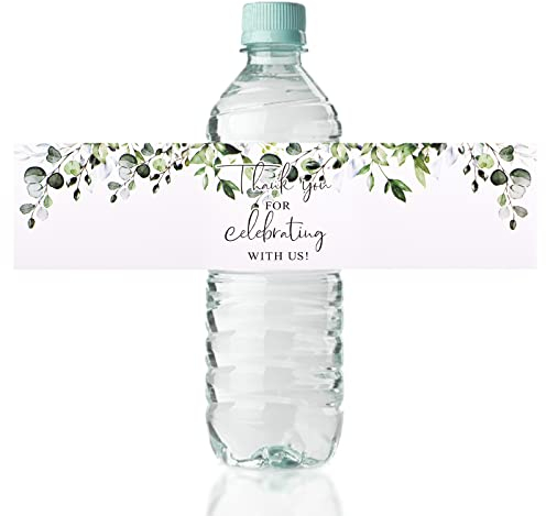 URROMA Wedding Water Bottle Labels Thank You, 50 Pcs Greenery Plant Water Bottle Wraps Sticker Water Bottle Labels Personalized for Birthday Baby Shower