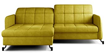 ALTDECOR Ecksofa Links mit Schlaffunktion und Bettkasten mit Gasdruckfeder, Polstercouch in L-Form Links angeordnet, rückenecht gepolstert, ideal als Gästebett - LORELL 225x160x105 cm Gelb