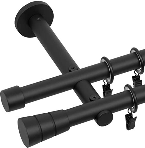 RENA Gardinenstange Vorhangstange 2-läufig - 19 mm - aus Metall - Lautlose Rollen - Komplettset - Schwarz Matt 120cm |Basic