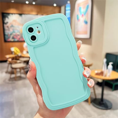 UEEBAI Case for iPhone 11 6.1 Inch, Wave Frame Protective Cover Ultra Light and Thin Shockproof Soft TPU Bumper Cover for Girls Women Full Camera Protection – Mint Green