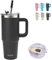 SUNTQ 1180ml/40oz Tumbler mit Griff, Doppelwandige Vakuum Isolierte Wasserflasche mit Stroh und Deckel, Edelstahl Reise Kaffeebecher, Thermische Tasse für Getränke, Fit in Becherhalter(Schwarz)