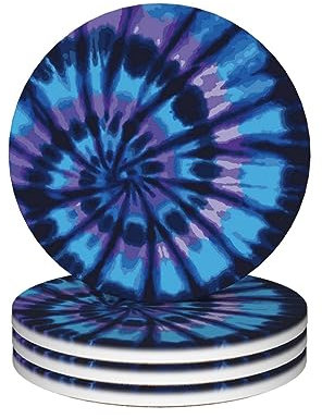 Keramikuntersetzer mit Batikdruck, rutschfest, Korkboden, 4 Stück