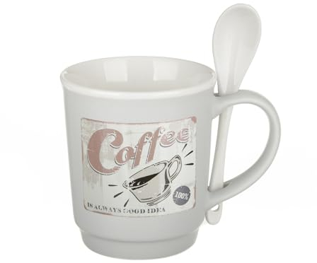 KASANOVA Tazza Mug conica 400 ml con cucchiaino in Porcellana Grigio Grigio