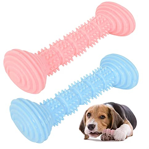 2St Hundespielzeug Kauspielzeug, 13 cm Kauspielzeug aus Hartgummi mit Konvexes Design für Klein und Mittel Hunde, Zähne Reinigen und Zahnfleisch,Hundezahnbürste, Hundezubehör für Hunde (Blau+Rosa)