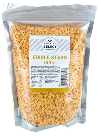 Culpitt Select Edible Gold Stars | Cake Sprinkle Decorations For Cakes, Cupcakes, Cookies, Ice Cream, and Desserts, Shapes | 500g