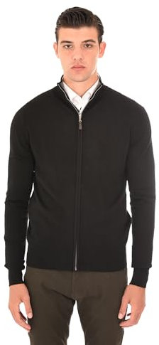 Ciabalù Cardigan Uomo con Zip Lana e Cashmere Maglione con Cerniera Collo Alto (Nero, XL)