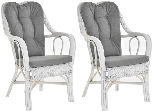 Krines Home Set/2 Rattan Wintergartensessel Harrison Wintergarten Rattansessel hohe Rückenlehne mit Armlehne (Weiss)