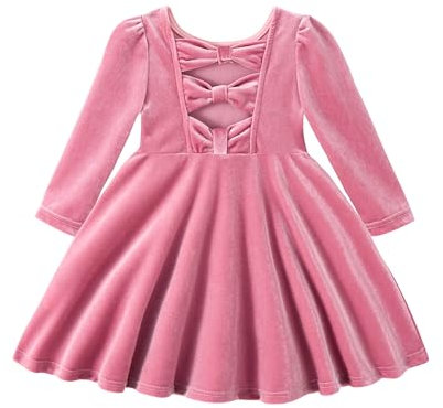 Miipat Bambina Vestito di Velluto con Maniche Lunghe Autunno Inverno Ragazze Abiti Feste di Compleanno e Matrimoni Abitini Rosa 130 6-7 Anni