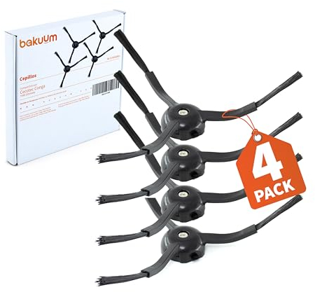 BAKUUM Pack 4 cepillos, escobillas, para Cecotec Conga 7490 Ultimate. Pack repuestos y Accesorios para Robot Aspirador