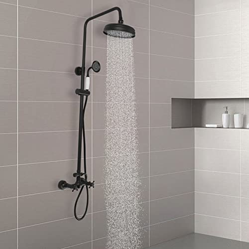 Système de douche en acier inoxydable - Mitigeur de douche - Douche à effet pluie - Avec douchette à main - Colonne de douche - Style rétro antique - Pour la maison et l'hôtel - Noir
