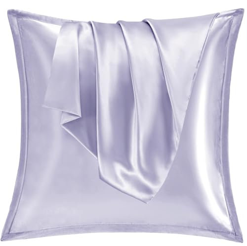 Vielit 2er Set Satin Kissnbezug 80x80 mit Zip,Weich wie EIN Silk Pillowcase,wie Seidenkissenbezug Geeignet für Curly Haar,Satin Kopfkissenbezug Kissenbezüge Violett Kissenhülle