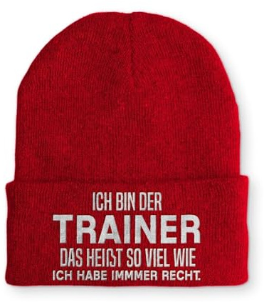tshirtladen Spruchmütze Strickmütze Ich Bin der Trainer Mütze Wintermütze lustige Beanie mit Stick