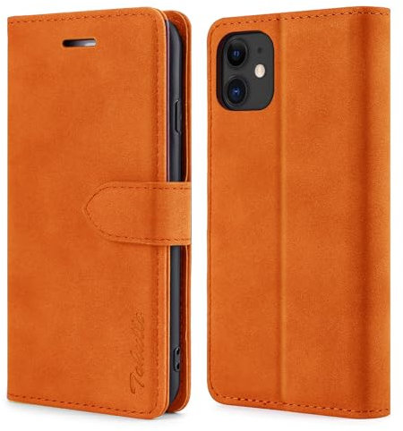 TOHULLE Case for iPhone 11, Premium PU Leather Wallet Case with Card Holder Kickstand Magnetic Closure Shockproof Flip Folio Case Cover for iPhone 11 (6.1 Inch) - Orange