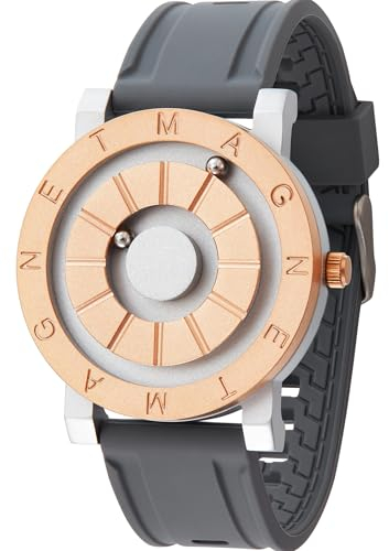 EUTOUR Uhren Herren Herrenuhr Magnet Uhr kein Glas Kugellager Quarz Armbanduhr für Männer mit SilikonarmbandGrau-40mm